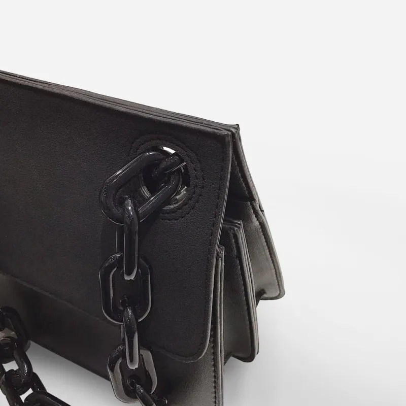 Sac Bandoulière Sac Besace^Petit sac besace avec anse bandoulière à chaîne en grosse maille noire