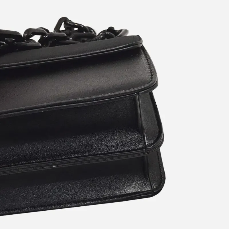 Sac Bandoulière Sac Besace^Petit sac besace avec anse bandoulière à chaîne en grosse maille noire