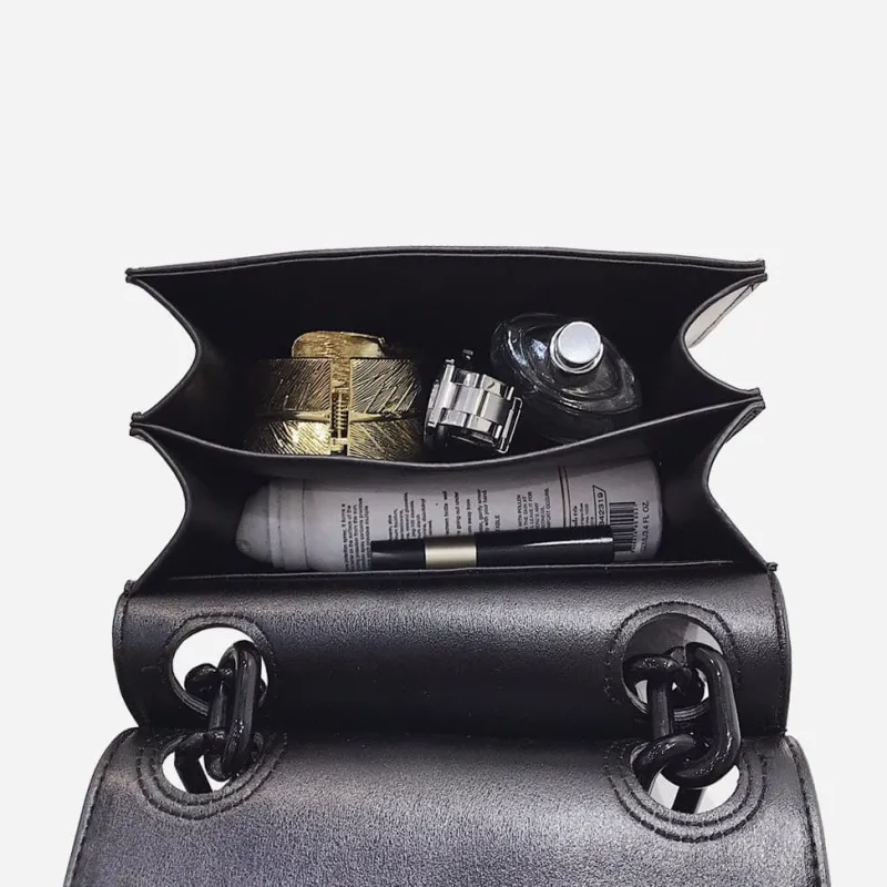 Sac Bandoulière Sac Besace^Petit sac besace avec anse bandoulière à chaîne en grosse maille noire