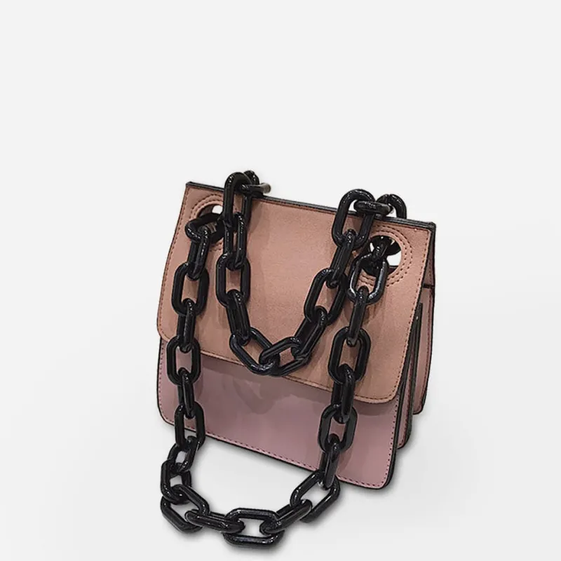 Sac Bandoulière Sac Besace^Petit sac besace avec anse bandoulière à chaîne en grosse maille noire