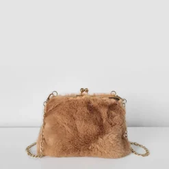 Sac Bandoulière Sac À Main^Petit sac fourrure clic clac avec bandoulière à chaîne dorée