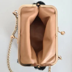 Sac Bandoulière Sac À Main^Petit sac fourrure clic clac avec bandoulière à chaîne dorée