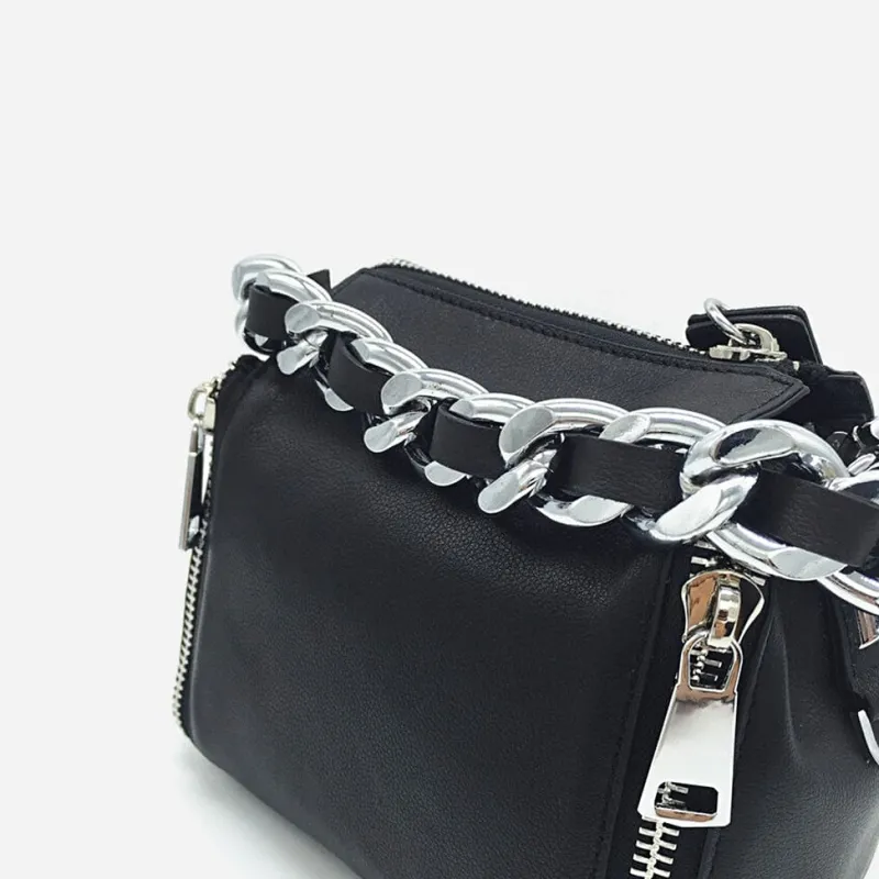 Sac Bandoulière Sac À Main^Sac à main à chaîne en cuir véritable noir