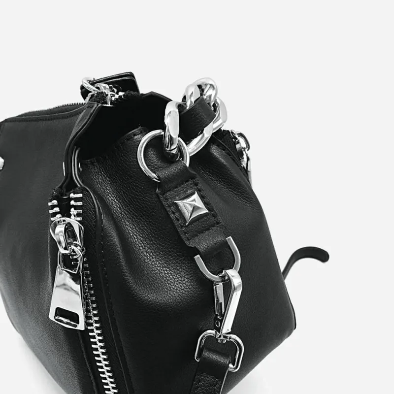 Sac Bandoulière Sac À Main^Sac à main à chaîne en cuir véritable noir