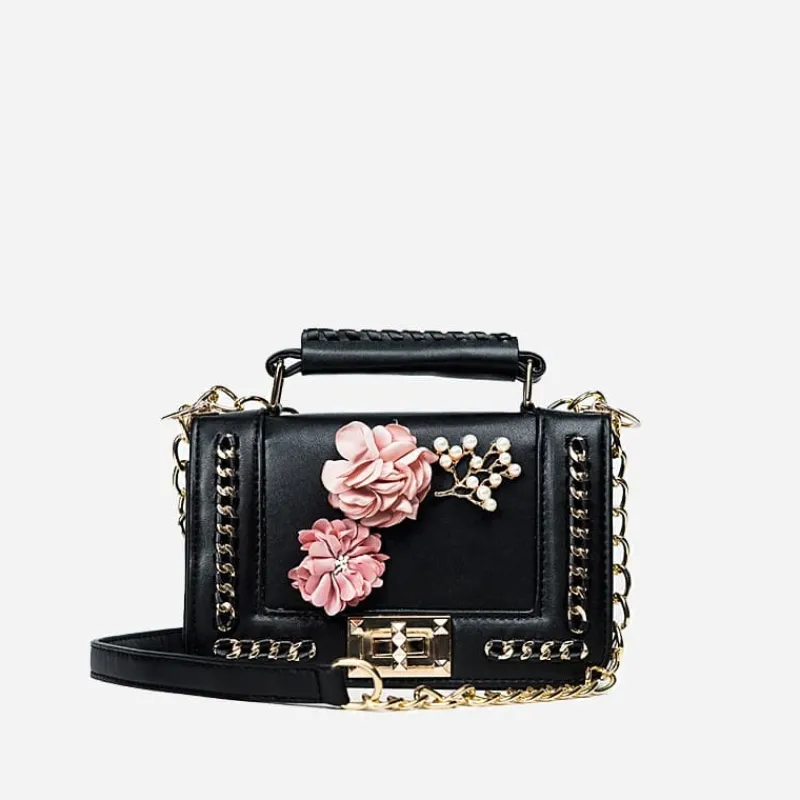 Sac Bandoulière Sac À Main|Sac Besace^Sac à main avec motif floral et bandoulière avec chaînes