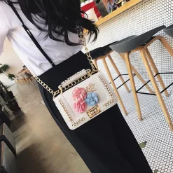 Sac Bandoulière Sac À Main|Sac Besace^Sac à main avec motif floral et bandoulière avec chaînes