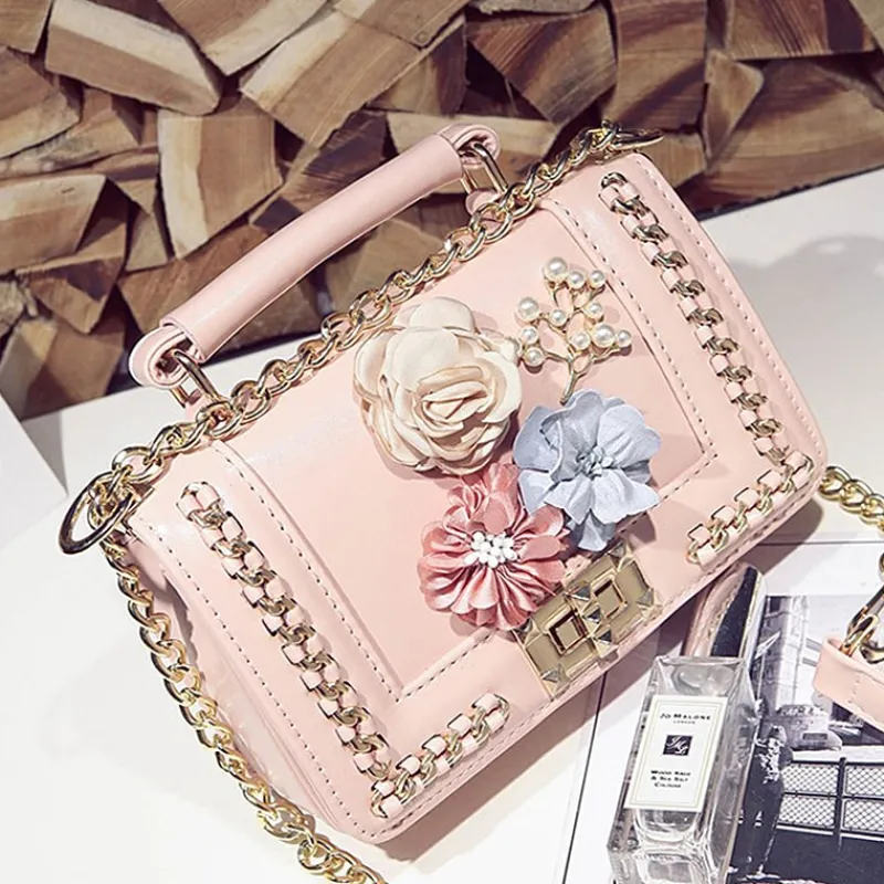 Sac Bandoulière Sac À Main|Sac Besace^Sac à main avec motif floral et bandoulière avec chaînes
