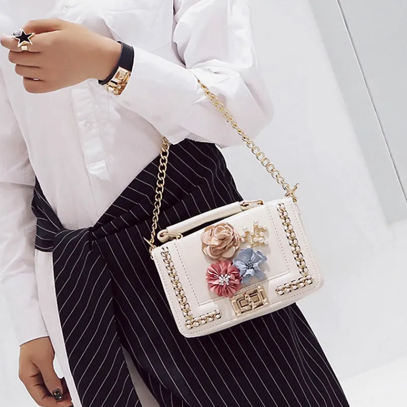 Sac Bandoulière Sac À Main|Sac Besace^Sac à main avec motif floral et bandoulière avec chaînes