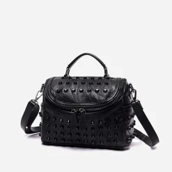 Sac Bandoulière Sac À Main^Sac à main clouté en cuir avec bandoulière noir