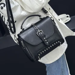 Sac Bandoulière Sac À Main|Sac Besace^Sac à main clouté en cuir avec languette