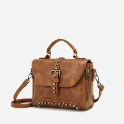 Sac Bandoulière Sac À Main|Sac Besace^Sac à main clouté en cuir avec languette