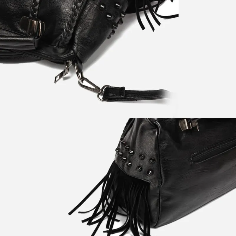 Sac Bandoulière Sac À Main^Sac à main clouté en cuir avec franges