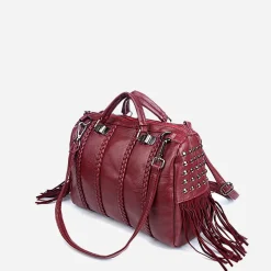 Sac Bandoulière Sac À Main^Sac à main clouté en cuir avec franges
