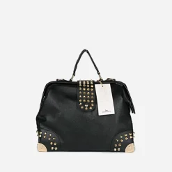 Sac Bandoulière Sac À Main|Sac Cabas Et Fourre-tout^Sac à main clouté en cuir avec dorure noir