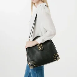 Sac Bandoulière Sac À Main|Sac Cabas Et Fourre-tout^Sac à main clouté en cuir avec dorure noir