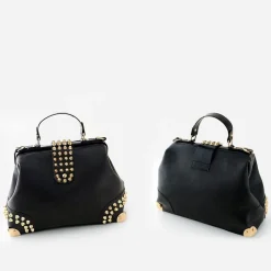 Sac Bandoulière Sac À Main|Sac Cabas Et Fourre-tout^Sac à main clouté en cuir avec dorure noir