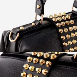 Sac Bandoulière Sac À Main|Sac Cabas Et Fourre-tout^Sac à main clouté en cuir avec dorure noir