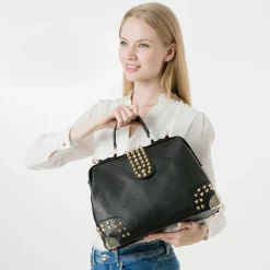 Sac Bandoulière Sac À Main|Sac Cabas Et Fourre-tout^Sac à main clouté en cuir avec dorure noir